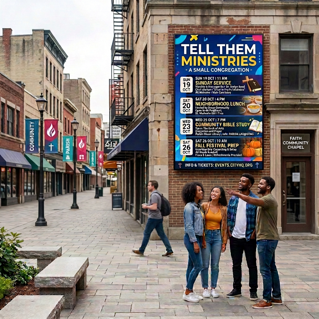 City Arts & Community Center with an Upcoming Events poster listing concerts, markets, and workshops.